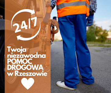 Laweta Empire podczas pomocy drogowej w Rzeszowie, pojazd zabezpieczony na platformie.
